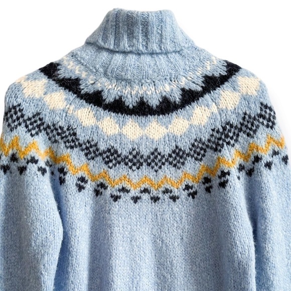 Derek Lam 10 Crosby Diagonal Fair Isle Alpine Turtleneck Sweater, Size S blue - Picture 7 of 15